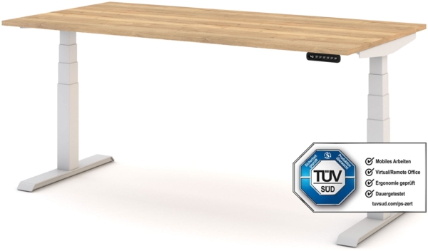ASSMANN Elektrisch Höhenverstellbarer Familien Schreibtisch Pitino 180x80cm Eiche Natura Signalweiß Metall Holz