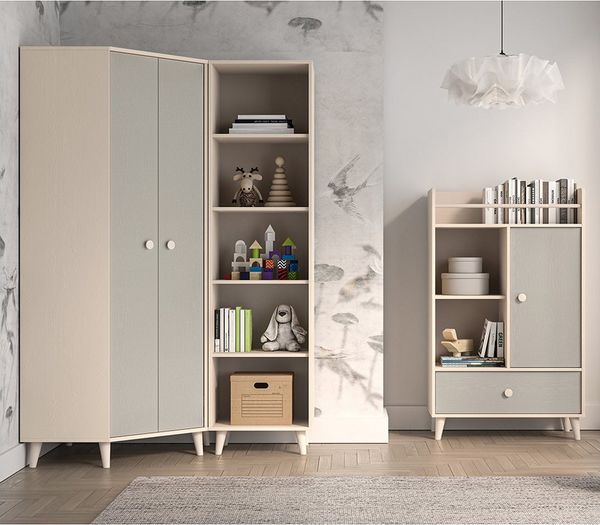 Lomadox Jugendzimmer-Set MODICA-131, (Sparset, 3-tlg, Eckkleiderschrank Regal), in Sandbeige mit grau mit fühlbarer Struktur, Softclose