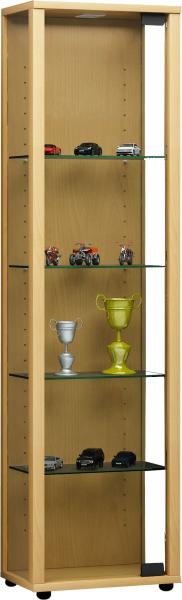 Vitrinenschrank Glas Vitrine Standvitrine Wohnzimmer LED Schrank Buche Dekor