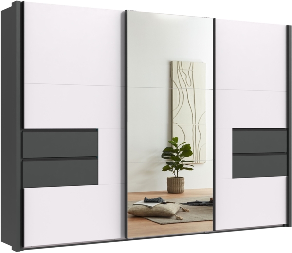 Schwebetürenschrank Kleiderschrank Passepartout 312cmSchubl. Grafit Weiß Spiegel