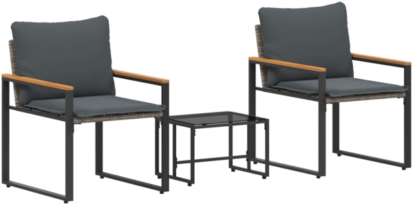 vidaXL Möbelsets mit Kissen 3 pcs Grau und Dunkelgrau Rattan 42026947