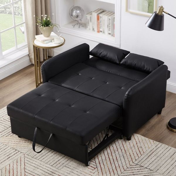 Merax Schlafsofa mit Schlaffunktion aus Kunstleder, 1 Teile, Ausziehbares Sofabett mit 3-fach verstellbarer Rückenlehne & 2 Kissen