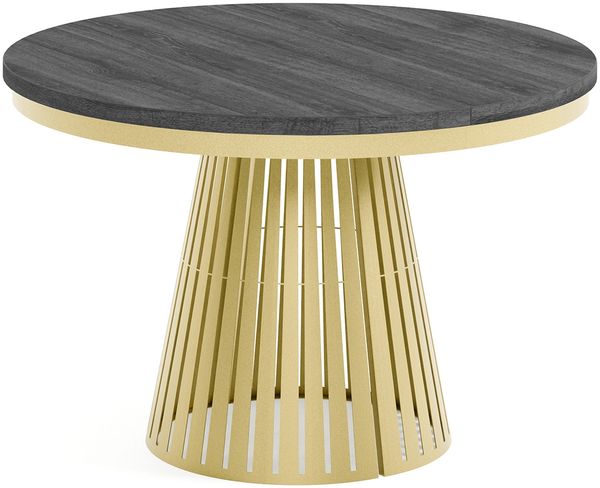 MEBLINI Esstisch Rund Ausziehbar aus Metall - 120-196x76 cm - CONEY - Sherman Eiche Anthrazit/Golden - Loft - Esszimmertisch Modern - Küchentisch - Ausziehtisch - Round Dining Table