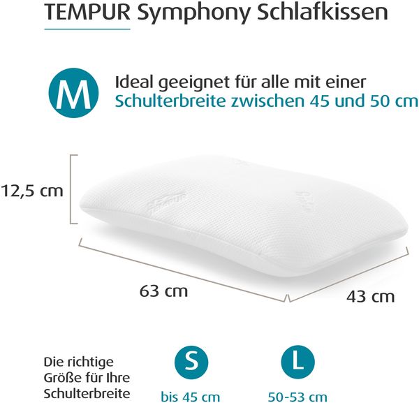 TEMPUR® Symphony ergonomisches Memory Foam Schlafkissen in M(63 x 43 x 12,5 cm) Bild 6