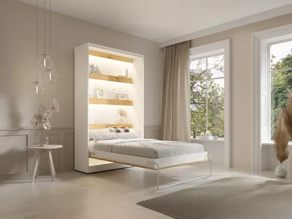 Vente-unique - RAPILI Bett Holz, Platte BeigeWeiß - B 50 cm239,2 cm x H 225,2 cm x L 139 cm