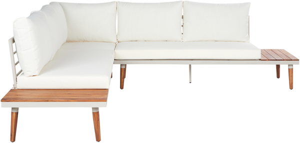 Ecksofa Lounge Set CORATO Akazienholz Cremeweiß Bild 4