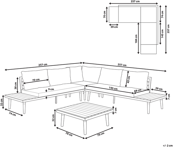 Ecksofa Lounge Set CORATO Akazienholz Cremeweiß Bild 2
