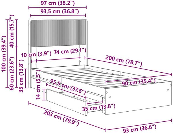 vidaXL Bettgestell mit Stauraum und Kopfteil 2 Stk. Holzwerkstoff 3414417 Bild 11