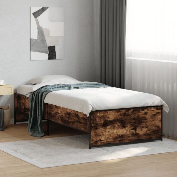 vidaXL Bettgestell Räuchereiche 90x200 cm Holzwerkstoff und Metall 845243