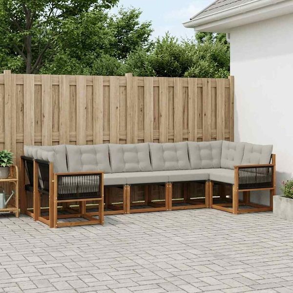 vidaXL Outdoor-Sofagarnitur mit Kissen 7 pcs Natur und Hellgrau 3382191
