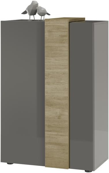 Highboard Positano in grau Hochglanz und Eiche 78 x 116 cm