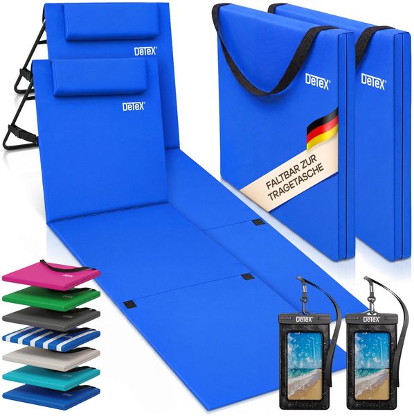 DETEX® 2x Sonnenliege Gepolstert mit Rückenlehne inkl. Handyhülle Blau