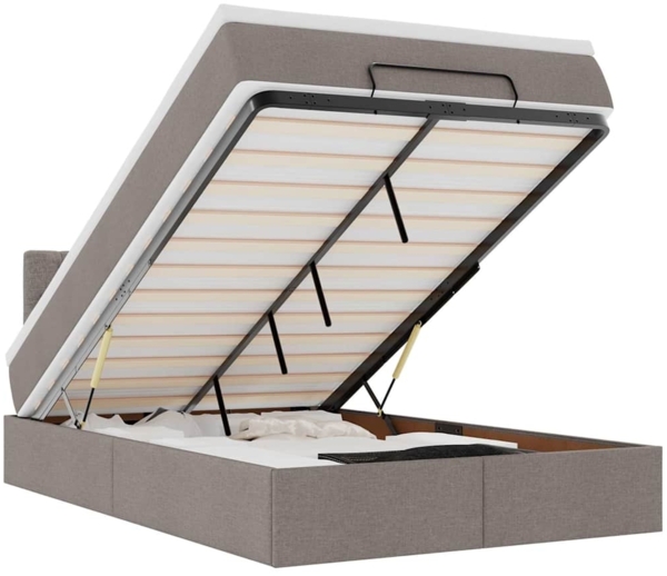 vidaXL Ottoman-Bett mit Matratze & LEDs Taupe 120x200 cm Stoff 3312385
