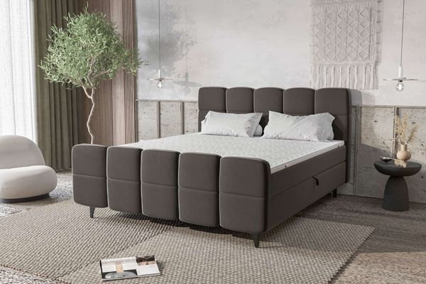 99rooms Capri Boxbett 140x200 cm Velours KRONOS Grau