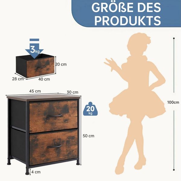 Refined Living Kommode Schubkastenkommode mit 2/4/5 /7/8/9 Schubladen stabilem Stahlrahmen (Nachttisch 2st - Schrank 2 Stoffschubladen mit Griffen Metallgestell, Vertikaler Stauraum Organizer Einheit 50cm Hoch Max Belastbarkeit 20kg), Kleine Schlafsäle...