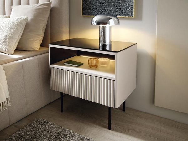 Compleo Nachttisch mit Schublade, Modern design, gerillte Fronten