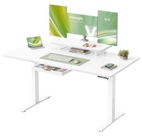 VASAGLE Höhenverstellbarer Schreibtisch, 140 x 70 cm, flexibel montierbarer Monitorständer, Schublade, USB-C-Anschluss, Erinnerung bei langem Sitzen, für Büro, wolkenweiß Bild 6