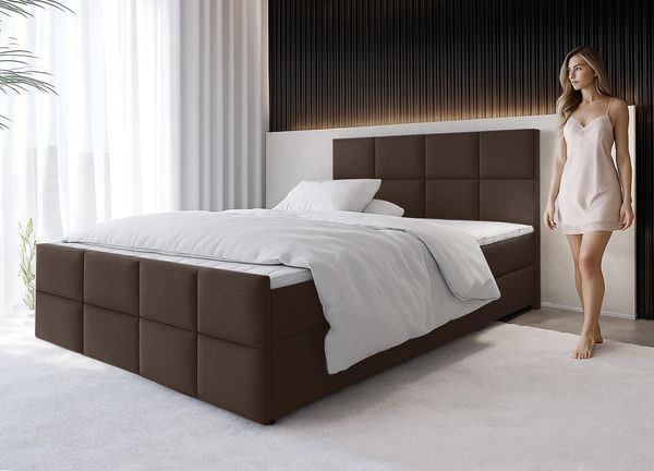 AX LIVING Boxspringbett Braun Aleyna Bett 140 x 200 mit Bettkasten