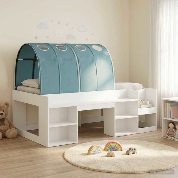 vidaXL Bettgestell mit Tunnel 3 pcs Weiß und Hellblau Holzwerkstoff 3423606