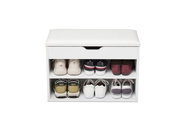Mondeer Schuhbank Schuhhocker, Schuhhocker mit Sitzfläche für 8 Paar Schuhe, Weiß