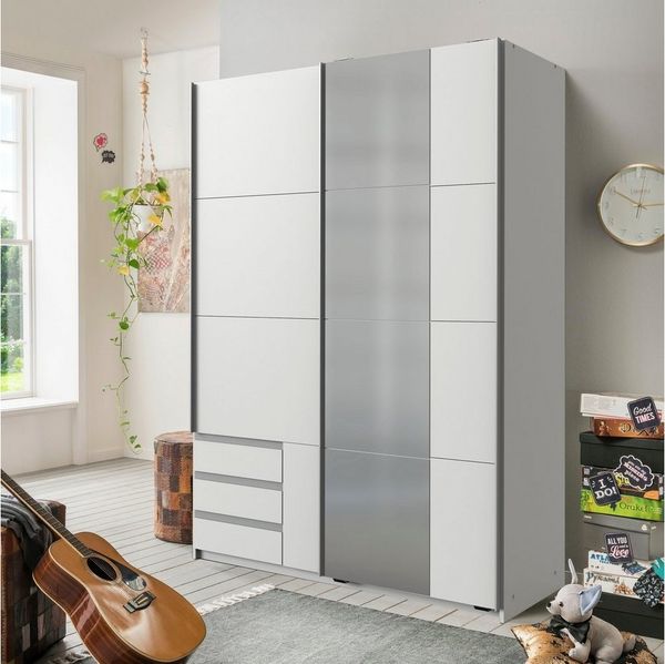Schwebetürenschrank Emden Kleiderschrank mit Spiegel Ausführung weiß