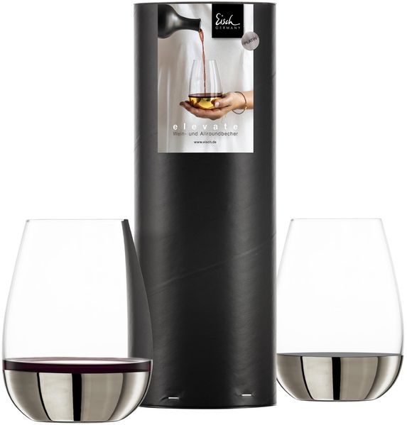 Eisch Elevate Allround- / Rotweinbecher 2er Set Platin in Geschenkröhre