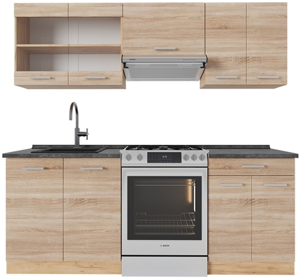 Küchenzeile R-Line Sonoma/Goldkraft Eiche 200 cm , AP Anthrazit Vicco