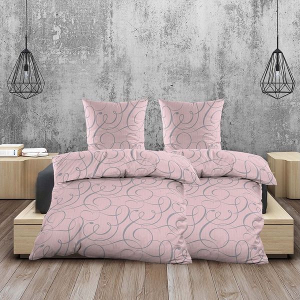 Casa Colori Bettwäsche Romantische Seersucker Bettwäsche in Rosa Peach mit Schnörkelmuster, Seersucker, 4 teilig, Decke 135x200 cm, Kissen 80x80 cm