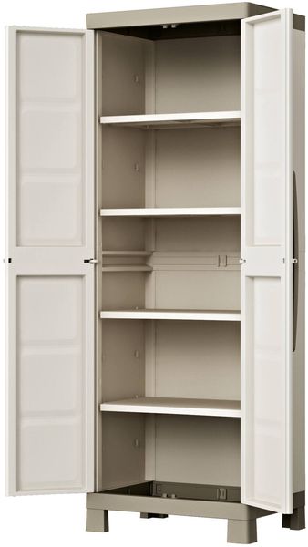 Dmora Gartenschrank Strathmore, Gartenmöbel, Mehrzweck-Gartenschrank, Container für Balkon oder Garage, Made in Italy, 65x45 h182 cm, Sand Bild 4