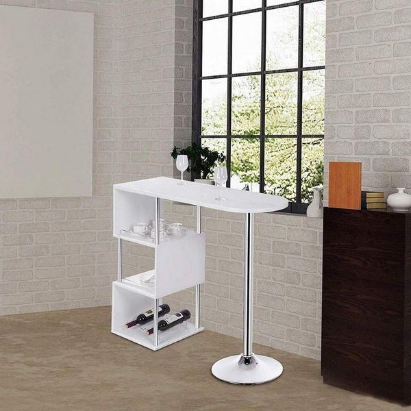 Bartisch mit 3 Ablagefläche, mit Weinregale Metall+MDF, weiß