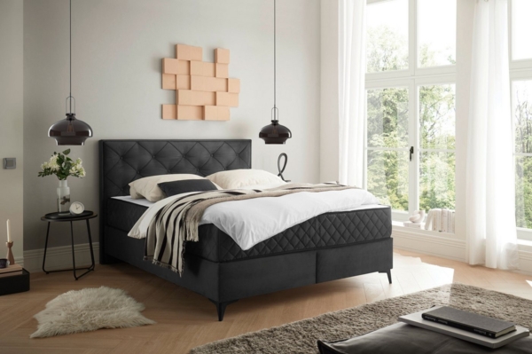 Boxbett Monroe B von ED Exciting Design Farbe Anthrazit mit Bettkasten, 9-Zonen-Tonnentaschenfederkernmatratze|Härtegrad H3/H4 – in 160x200 cm