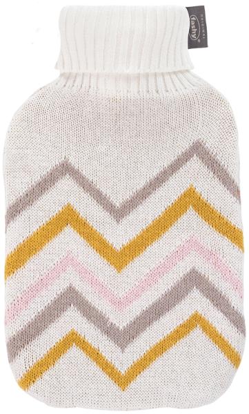 Wärmflasche mit Strickbezug Rollkragen 2L Zackenmuster Weiß Honig Fashy 67404-10
