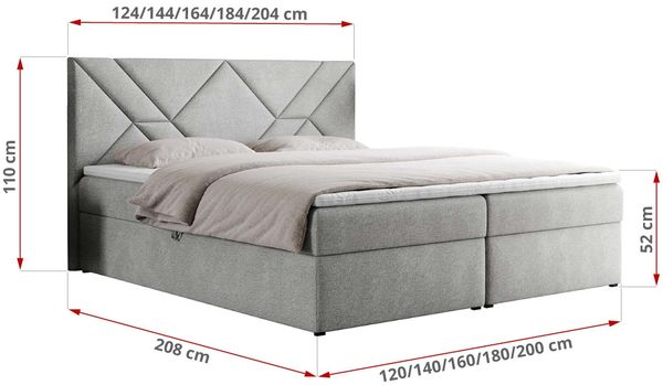 Boxspringbett, Polsterbett mit Multipocket-Matratzen und Topper, dekorativem Kopfteil, zwei Bettkästen - NEOMI - 140 x 200 cm - Hellgrau Stoff - H4 Bild 5