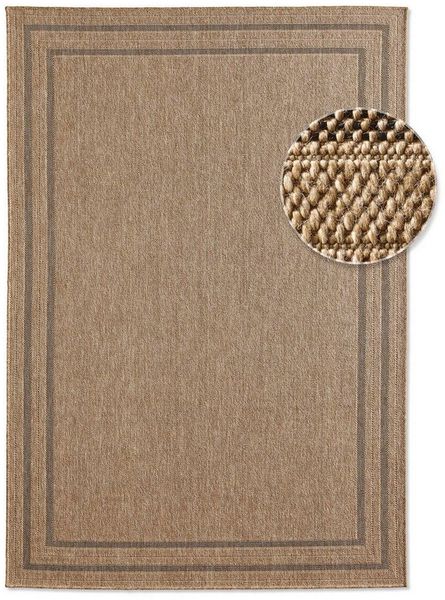 TaraCarpet Teppich Outdoor & Indoor Teppich wetterfest Borneo Sisal-Jute-Optik naturfarbe, rechteckig, Höhe: 10 mm, Kurzflor Bordüre S In & Outdoor Balkon Terrasse Wohnzimmer 67x180