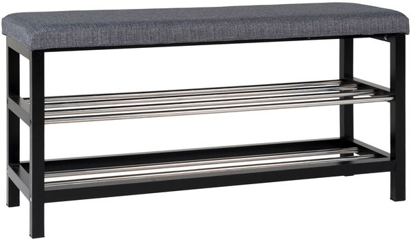 House Nordic Bank mit Kissen und 2 Regalen, grau, schwarze Beine, 100x34x50 cm