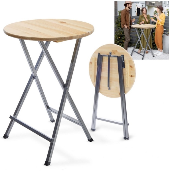 Onbest Stehtisch Set Premium klappbar mit Holzplatte (1-St), ⌀ 78 cm, 3 cm dicke Holzplatte, hergestellt in Europa