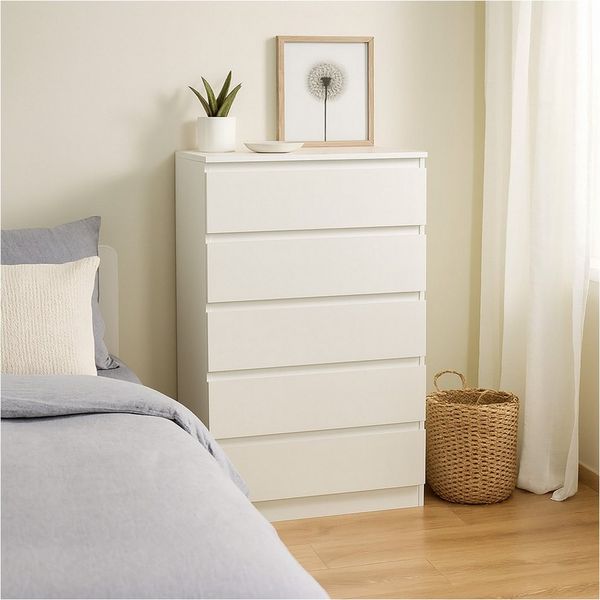 HTI-Living Kommode Kommode in weiß mit 5 grifflosen Schubladen (Stück, 1 St, 1 Kommode), Anrichte Sideboard Schrank