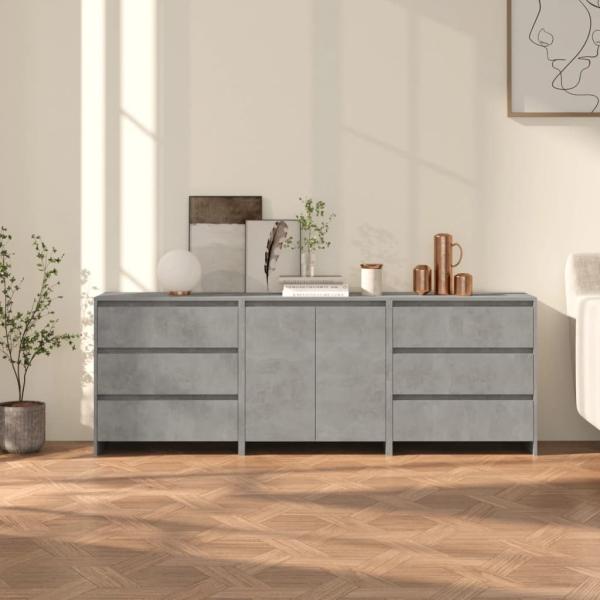 vidaXL 3-tlg. Sideboard Betongrau Holzwerkstoff [3098068]