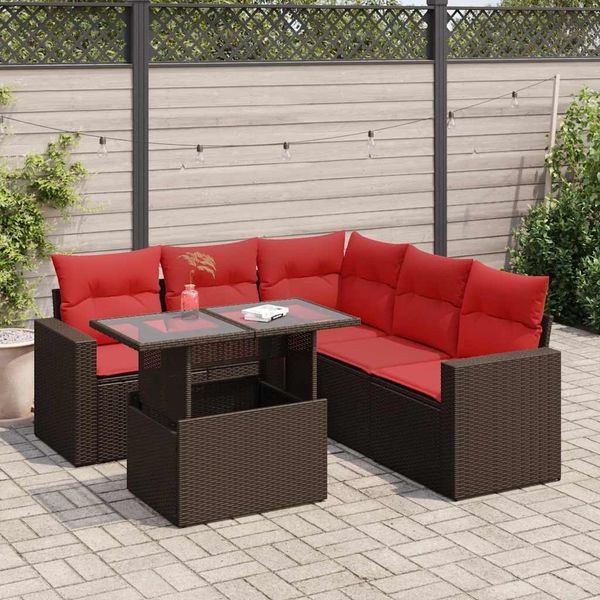 vidaXL 6-tlg. Garten-Sofagarnitur mit Kissen Braun Poly Rattan Akazie 3326325