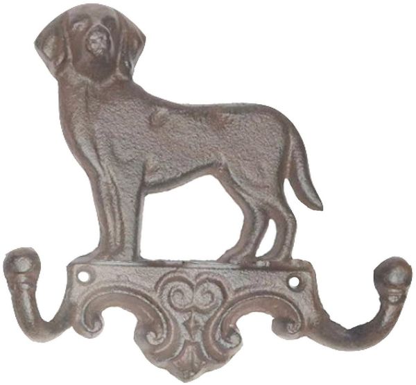 B&S Garderobenhaken Wandgarderobe Gusseisen Antik Rostlook Hund mit 2 Haken (1 St)