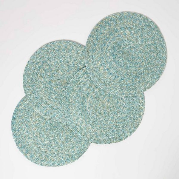 Homescapes Platzset Tischset grün im 4er-Set, 40 cm – 4x Platzset rund geflochten