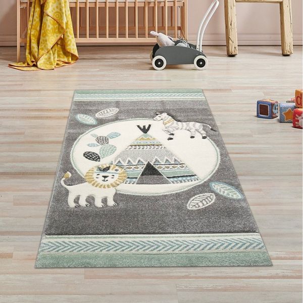 TeppichHome24 Kinderteppich Kinderteppich Zelt, Löwe, rechteckig, Höhe: 1.3 mm