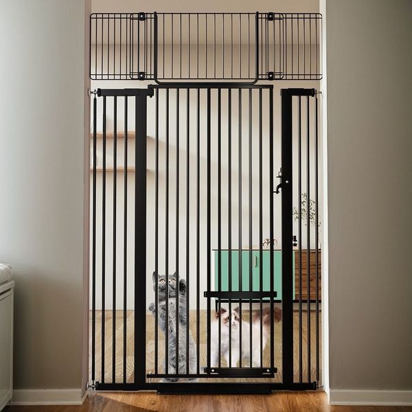Comomy Treppenschutzgitter (Türschutzgitter für Hunde & Katzen), Katzengitter 180 cm, Breite 75-103 cm, mit Katzentür