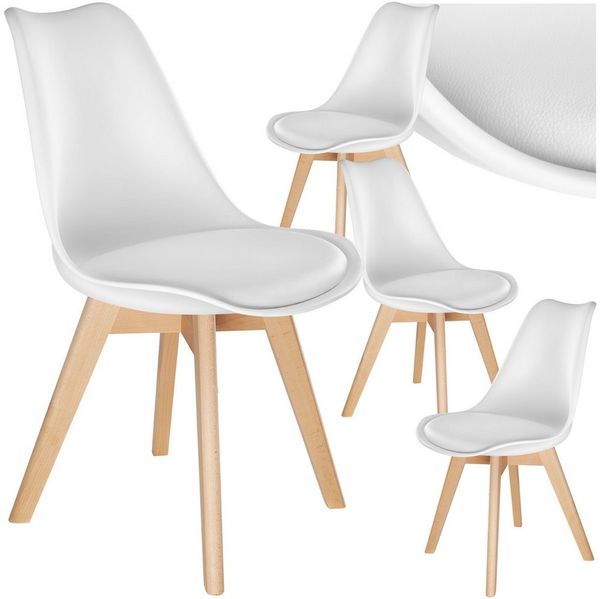 tectake Esszimmerstuhl Küchenstuhl Scandi-Design, gepolsterte Sitzfläche, 49 x 53 x 82 cm (Polsterstuhl Frederikke in weiß, 4 St), ergonomische Form, massive Holzbeine, bodenschonende Filzgleiter
