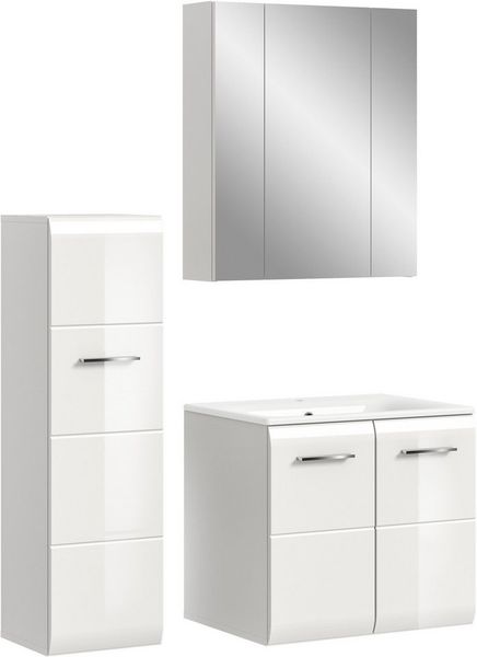welltime Badezimmer-Set, (Set, 4-St), Florenz, Badkombination 4-tlg, Weiß hochglanz, inkl. Waschbecken