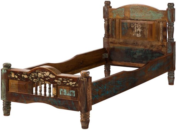 Bett Altholz 100x200x100 mehrfarbig lackiert FABLE #19