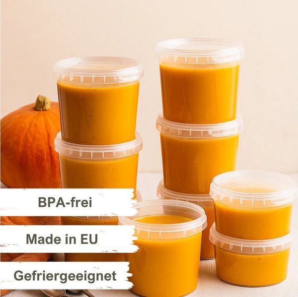 mikken Frischhaltedose 365 ml mit Deckel Plastikdose Lebensmittelbox Feinkostbecher, (Spar-Set, 10-tlg, 10-100er Set), sicher für kalte und heiße Inhalte bis 95 °C