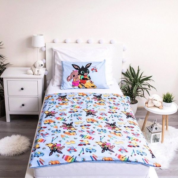 Baby Kinder Bettwäsche Wendemotiv Bing Bunny, Amma & Sula Ball Xylophon Auto Blau Bettdecke 100x135 + Kopfkissen 40x60 cm 100% Baumwolle für Kinder