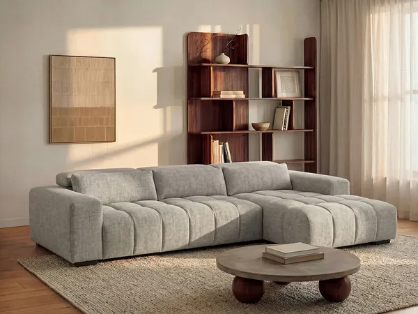 Vente-unique - LOPONZA Sofa Stoff Grau - B 183 cm x H 68 cm x L 312 cm