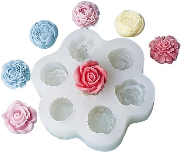 Agger Silikonform Blumen, Kerzengießformen Silikon Rosen,Blumen Formen,7-fach, 3D Kerzen Silikonformen Gießformen,DIY-Dekoration,Aromatherapie